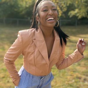 House of CB Peony Blush Stretch Vegan Leather Jacket Bodysuit